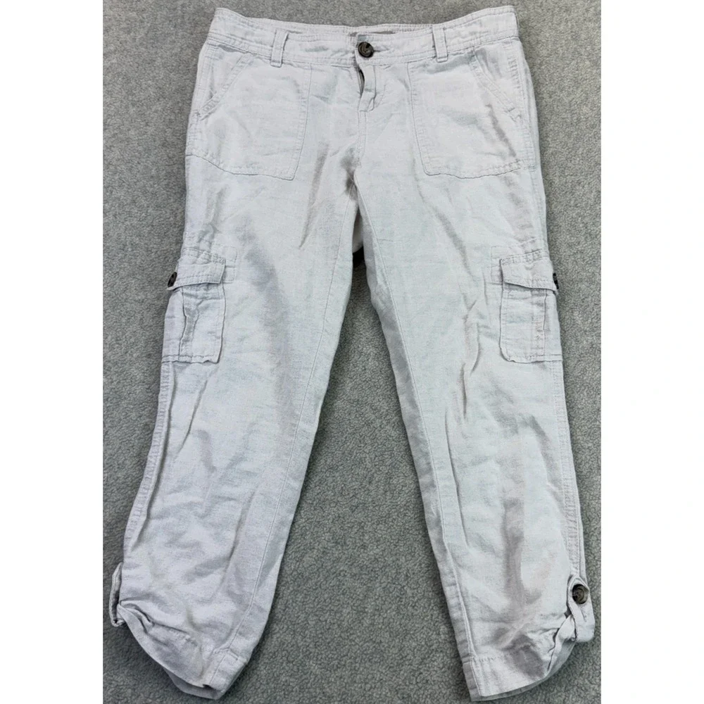 Banana Republic Womens Martin Fit Cropped Cargo Pants Linen-Blend Petite 00